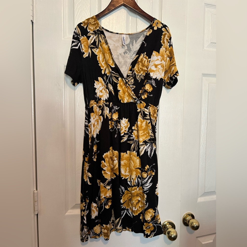 Black and yellow floral dress